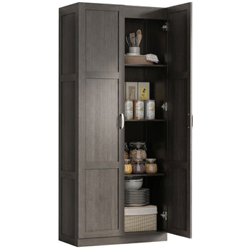 Farmhouse Pantry Cabinet, 71" Tall Kitchen Pantry Storage Cabinet with Soft-Close Hinges, Adjustable Shelves, Espresso