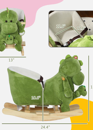 Rocking Horse, Ride on Dinosaur w/ Seat Belt, 32 Songs & Hand Puppet for 18-36 Months, Green