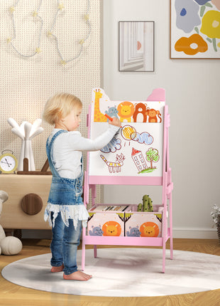 Doubel-Sided Easel for Kids w/ Whiteboard, Chalkboard, Storage Boxes, Blue