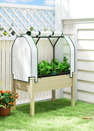 Raised Garden Bed with PE Greenhouse Cover Outdoor Planter Box for Herbs and Vegetables, 35 x 22 x 47 inch, Natural