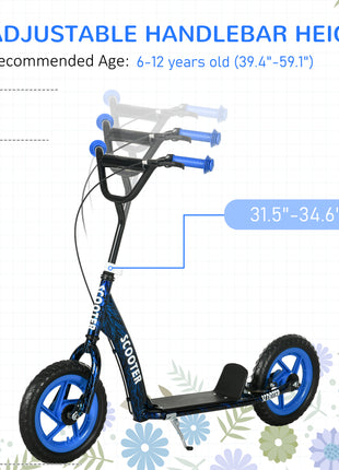 Kids Scooter with Adjustable Handlebar, Kids Kick Scooter with Non-slip Footplate, Rear Brake, 12" EVA Wheels, Blue