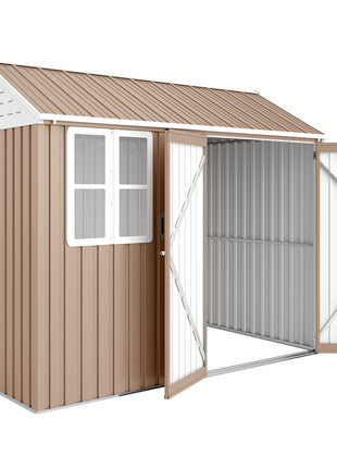 8' x 6' Metal Garden Storage Shed, Extra Large Outdoor Tool Storage House w/ Doors, Window and Air Vents, Brown