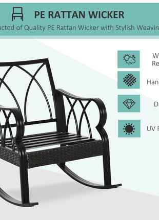 Outdoor Wicker Rocking Chair with Padded Cushions, Aluminum Furniture Rattan Porch Rocker Chair w/ Armrest for Garden, Patio, and Backyard, Khaki