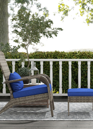 Wicker Adirondack Chair Fire Pit Chair w/ Ottoman & Cushions, Blue