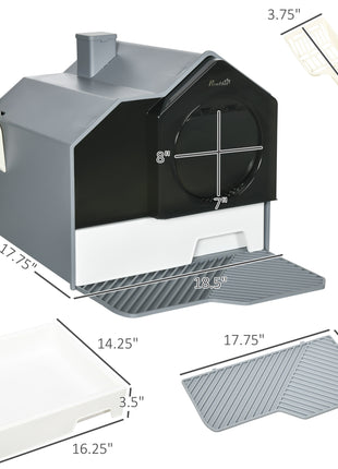 Hooded Cat Litter Box w/ Litter Mat, Litter Particle Catching, Gray