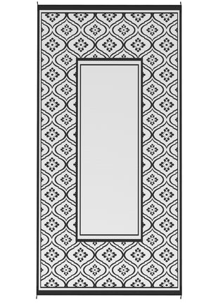 Reversible Outdoor Rug, Waterproof Plastic Straw with Carry Bag, 9' x 18', Black & White Gourd Border
