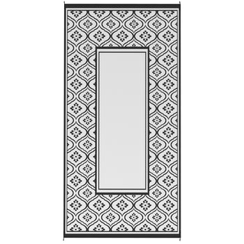 Reversible Outdoor Rug, Waterproof Plastic Straw with Carry Bag, 9' x 18', Black & White Gourd Border