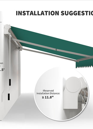 13' x 8' Retractable Awning, Patio Awnings, Sunshade Shelter w/ Manual Crank Handle, UV & Water-Resistant Fabric and Aluminum Frame for Deck, Balcony, Yard, Green