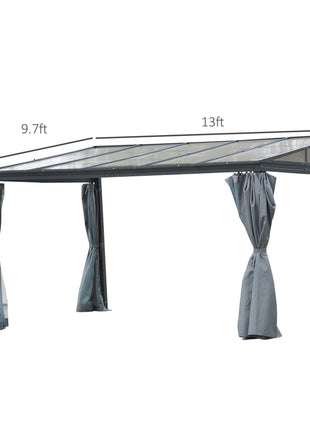 10' x 13' Outdoor Patio Gazebo with Sloping Polycarbonate Roof, Durable Aluminum Frame, & Netting Curtain