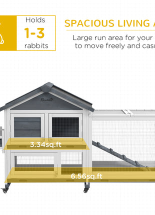 65" Wooden Rabbit Hutch, Pet Playpen with Openable Roof & Storage Box for Rabbits and Small Animals, Gray