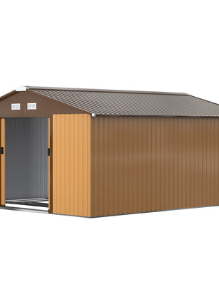 Garden Metal Shed, Storage Shed Utility Storage with Double Locking Doors for Bike, Yard Tools, Yellow