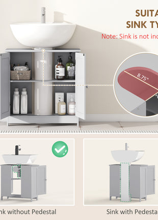 Bathroom Vanity Cabinet, Under Sink Bathroom Cabinet with 2 Doors and Adjustable Shelf, Light Gray