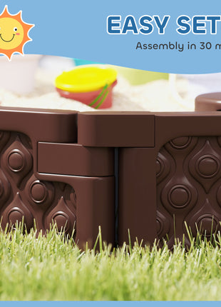Kids Sandbox with Cover, 4 Corner Seats, Bottom Liner for Backyard, Garden, Outdoor, 71" x 42" W x 9", Dark Brown