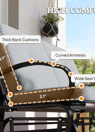 Outdoor Glider Bench, 2-Person Patio Rocker Loveseat with Tufted Cushions, Steel Frame for Porch, Garden Backyard, Gray
