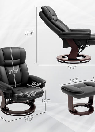 Swivel Recliner with Ottoman, PU Leather Reclining Chair with Footrest, for Living Room, Bedroom, Black
