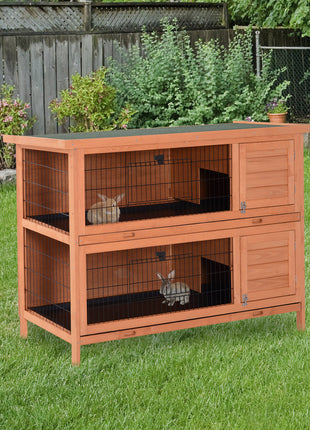 54" 2-Story Large Rabbit Hutch Bunny Cage Wooden Pet House Small Animal Habitat Lockable Doors, Tray, Roof, Orange