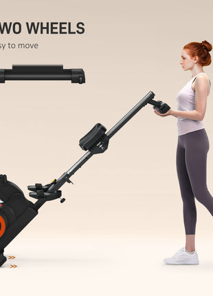 Foldable Rower Machine, Water Rowing Machine with Wheels, LCD Monitor and Tablet Holder for Cardio Training, Red
