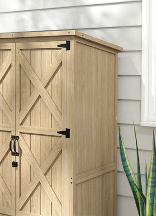 Wooden Outdoor Storage Cabinet Garden Shed with Waterproof Asphalt Roof and Lockable Doors, Natural