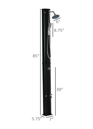 7' Outdoor Solar Heated Shower with 360 Rotating Rainfall & Handheld Shower Head, Foot Shower Faucet, Temperature and Pressure Adjustable, Holds 9.2 Gallons for Backyard Pool