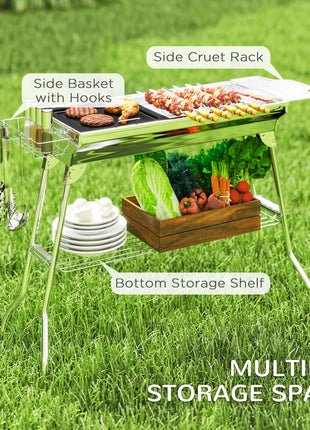 Charcoal Barbecue Grill Stainless Steel Portable Folding Charcoal BBQ Grill Stainless Steel Camp Picnic Cooker