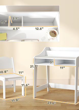 Kids Desk and Chair Set with Storage and Shelves, for Bedroom & Study Room, Gift for 3-8 Years Old, White