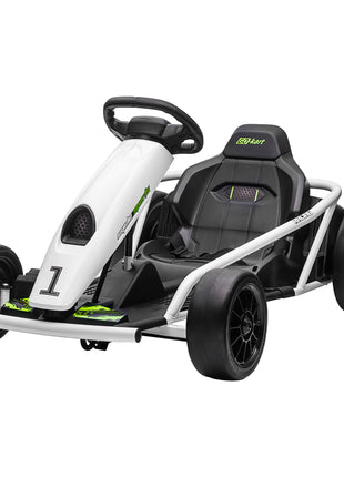 24V Electric Go Kart for Kids, Drift Ride-On Racing Go Kart with 2 Speeds, for Boys Girls Aged 8-12 Years Old, White