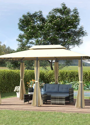 10' x 13' Patio Gazebo, Outdoor Gazebo Canopy Shelter with Curtains, Vented Roof, Steel Frame for Garden, Lawn, Backyard and Deck, Cream White
