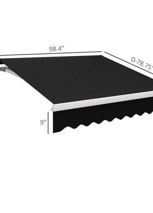 8' x 6.6' Patio Retractable Awning, Manual Exterior Sun Shade Deck Window Cover, Black
