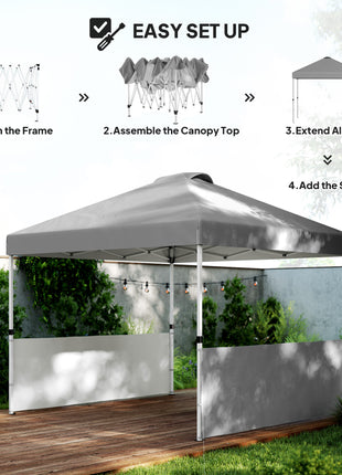 10' x 10' Pop Up Canopy Tent with 2 Half Sidewalls, UV50+ Instant Sun Shelter with Wheeled Carry Bag, Dark Gray