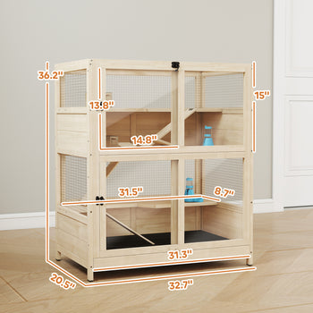 Wooden Hamster Cage, 4 Tier Small Animal Cage with Mesh Flip Roof, Pull-Out Tray, Huts, Seesaws, Ramps and Water Bottles