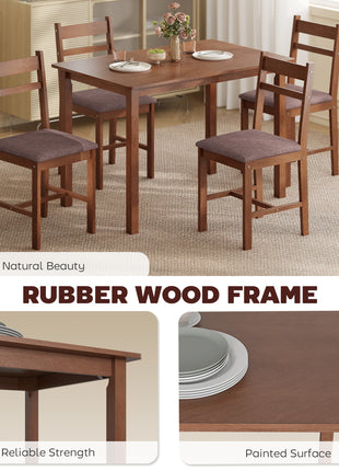 5-Piece Solid Wood Dining Table Set for 4, Farmhouse Kitchen Table with Upholstered Chairs for Dining Room, Light Brown