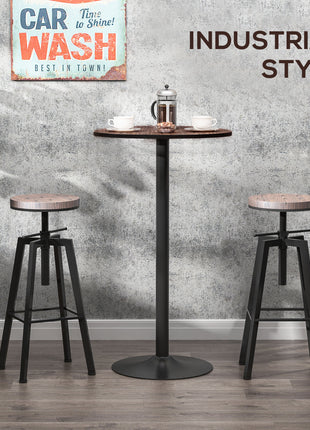 41" H Bar Height Round Bar Table, Rustic Industrial Pub Table, Elm Wood Top Bistro Table with Metal Base