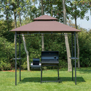 8' x 5' Grill Gazebo with Double Roof, Outdoor BBQ Canopy Gazebo with 2 Side Shelves for Patio Yard Garden Coffee