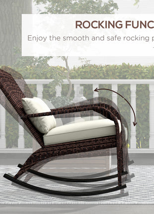 Adirondack Chair, Outdoor Wicker Rocking Chair with High Back, Seat Cushion, and Pillow for Porch, Balcony, Cream White