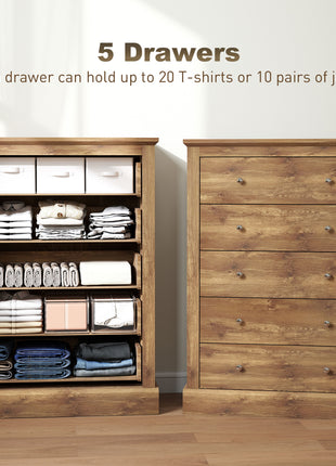 31" Wide Farmhouse Chest of Drawers with 5 Drawers, Dresser for Bedroom with Wood Top for Living Room, Brown