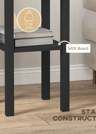2-Tier Side Tables Set of 2 with Drawer and Shelf, 2 Pieces End Tables for Living Room and Hallway, Black