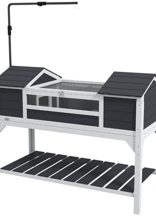 Tortoise Enclosure Tortoise House with Adjustable Lamp Holder Storage Shelf, Dual Main Houses, Openable Lid, Gray
