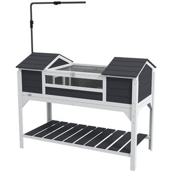 Tortoise Enclosure Tortoise House with Adjustable Lamp Holder Storage Shelf, Dual Main Houses, Openable Lid, Gray