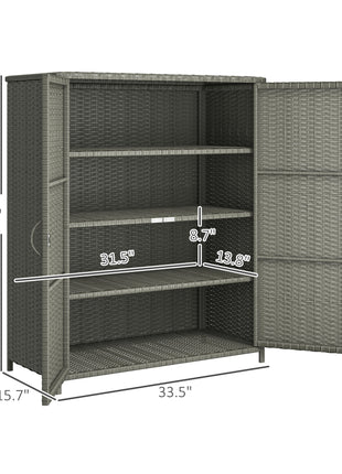 Rattan Wicker Outdoor Storage Cabinet with 4 Shelves and 2 Doors for Garden Pool Towel Storage, Dark Gray