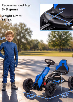 12V Electric Go Kart for Kids, Ride On Toy with EVA Tires, 2 Speeds, Adjustable Seat, Safety Belt for 3-8 Years, Blue