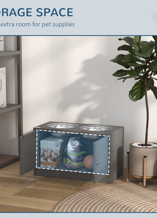 Elevated Dog Bowls with Storage Cabinet Containing Large 44L Capacity, Gray