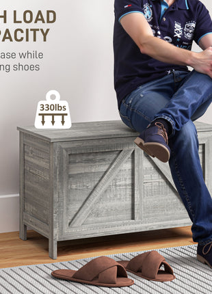 Storage Chest, Farmhouse Lift Top Box Organizer with Safety Hinge, for Bedroom, Entryway, Living Room, Gray Wood Grain