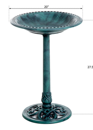28'' Bird Bath Outdoor Resin Decor with Fleur De Lis Pattern, Time-Worn Finish