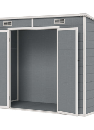 8' x 4' Plastic Outdoor Storage Shed with Floor, Window, Lockable Doors and Vents for Backyard Patio Lawn, Gray