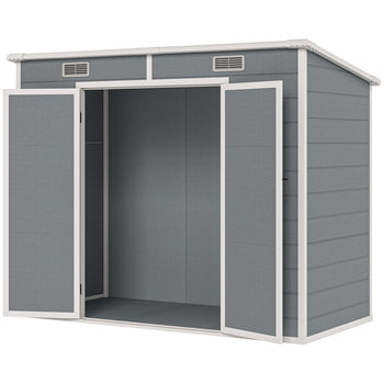 8' x 4' Plastic Outdoor Storage Shed with Floor, Window, Lockable Doors and Vents for Backyard Patio Lawn, Gray