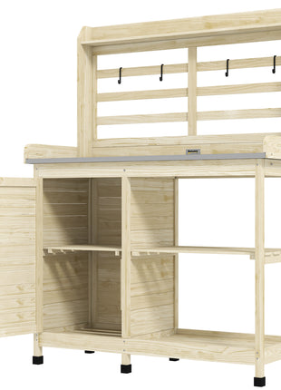 Wooden Potting Bench with Storage, Sink, Water Tap for Backyard, Patio, Balcony, Natural