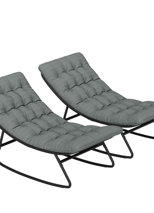 2 Pieces Outdoor Patio Rocking Chairs, Rocking Porch Chairs with Mesh Deep Seats for Indoor, Porch, Balcony, Dark Gray