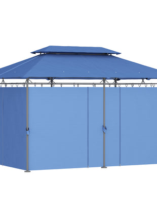 10' x 13' Double Roof Patio Gazebo, Outdoor Gazebo with Curtains, for Garden, Lawn, Backyard and Deck, Dark Blue