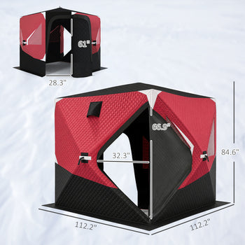 Insulated Pop-Up Ice Fishing Tent, 3-4 Person Portable Hub Style Ice Fishing Shelter with Double Zipper Doors