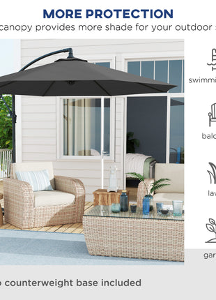 10' Cantilever Tilt Offset Patio Umbrella w/ UV & Water Safe Material & Cross Base (Weight Not Included), Gray